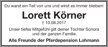 Anzeige  Lorett Körner  Lippische Landes-Zeitung