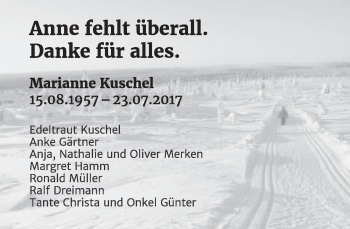 Anzeige  Marianne Kuschel  Lippische Landes-Zeitung