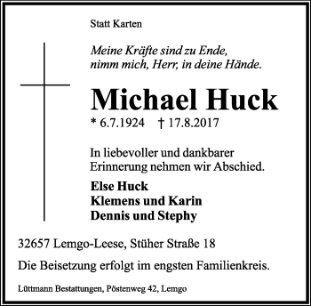 Anzeige  Michael Huck  Lippische Landes-Zeitung