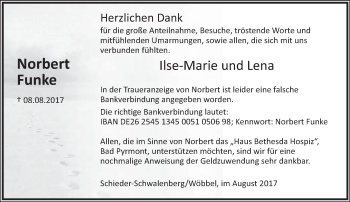 Anzeige  Norbert Funke  Lippische Landes-Zeitung