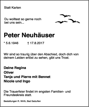 Anzeige  Peter Neuhäuser  Lippische Landes-Zeitung