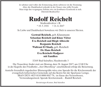 Anzeige  Rudolf Reichelt  Lippische Landes-Zeitung