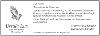 Anzeige  Ursula Lux  Lippische Landes-Zeitung