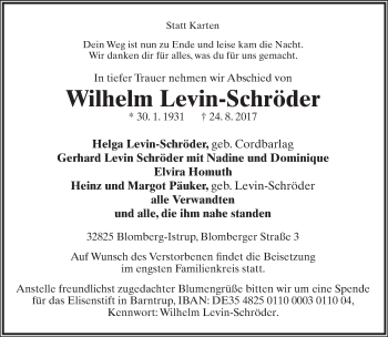 Anzeige  Wilhelm Levin-Schröder  Lippische Landes-Zeitung