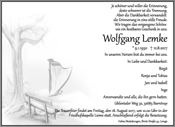 Anzeige  Wolfgang Lemke  Lippische Landes-Zeitung