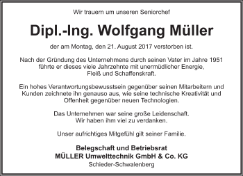 Anzeige  Wolfgang Müller  Lippische Landes-Zeitung