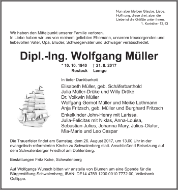 Anzeige  Wolfgang Müller  Lippische Landes-Zeitung