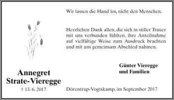 Anzeige  Annegret Strate-Vieregge  Lippische Landes-Zeitung