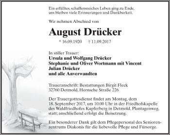 Anzeige  August Drücker  Lippische Landes-Zeitung