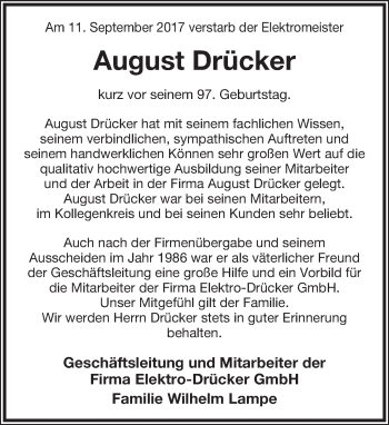 Anzeige  August Drücker  Lippische Landes-Zeitung