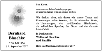 Anzeige  Bernhard Blaschke  Lippische Landes-Zeitung