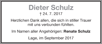 Anzeige  Dieter Schulz  Lippische Landes-Zeitung