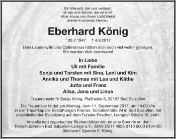 Anzeige  Eberhard König  Lippische Landes-Zeitung