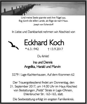 Anzeige  Eckhard Koch  Lippische Landes-Zeitung