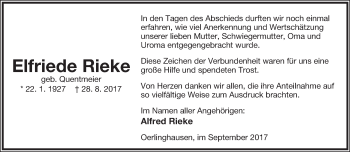 Anzeige  Elfriede Rieke  Lippische Landes-Zeitung