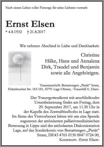 Anzeige  Ernst Elsen  Lippische Landes-Zeitung