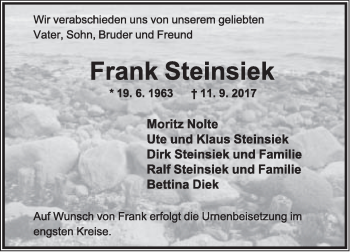 Anzeige  Frank Steinsiek  Lippische Landes-Zeitung