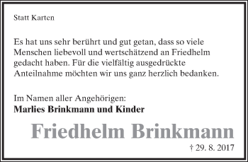 Anzeige  Friedhelm Brinkmann  Lippische Landes-Zeitung