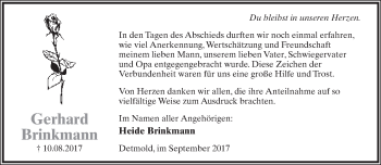 Anzeige  Gerhard Brinkmann  Lippische Landes-Zeitung