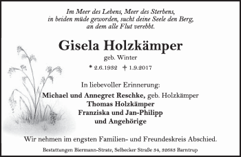 Anzeige  Gisela Holzkämper  Lippische Landes-Zeitung