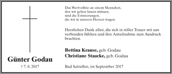 Anzeige  Günter Godau  Lippische Landes-Zeitung