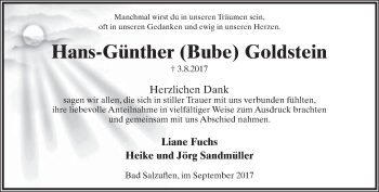 Anzeige  Hans-Günther  Goldstein  Lippische Landes-Zeitung
