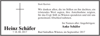 Anzeige  Heinz Schäfer  Lippische Landes-Zeitung