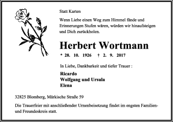 Anzeige  Herbert Wortmann  Lippische Landes-Zeitung