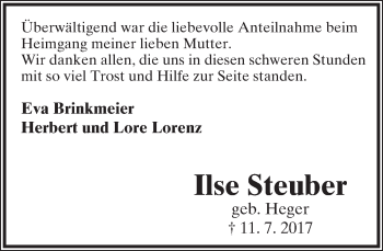 Anzeige  Ilse Steuber  Lippische Landes-Zeitung