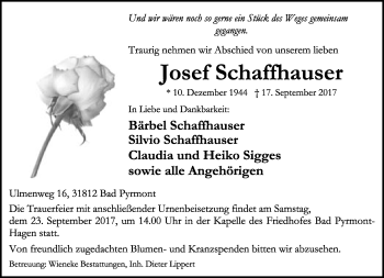 Anzeige  Josef Schaffhauser  Lippische Landes-Zeitung