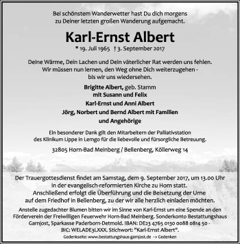 Anzeige  Karl-Ernst Albert  Lippische Landes-Zeitung