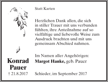 Anzeige  Konrad Pauer  Lippische Landes-Zeitung