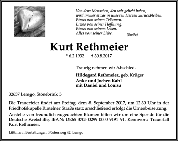 Anzeige  Kurt Rethmeier  Lippische Landes-Zeitung