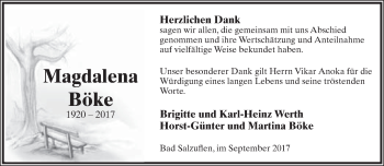 Anzeige  Magdalena Böke  Lippische Landes-Zeitung