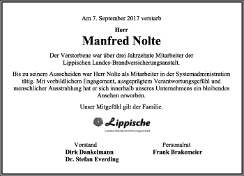Anzeige  Manfred Nolte  Lippische Landes-Zeitung