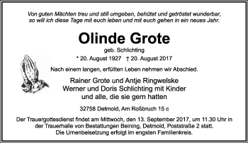 Anzeige  Olinde Grote  Lippische Landes-Zeitung