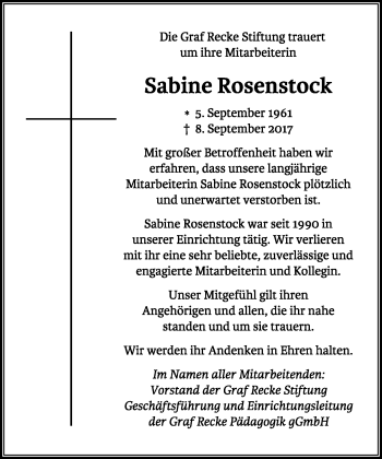 Anzeige  Sabine Rosenstock  Lippische Landes-Zeitung