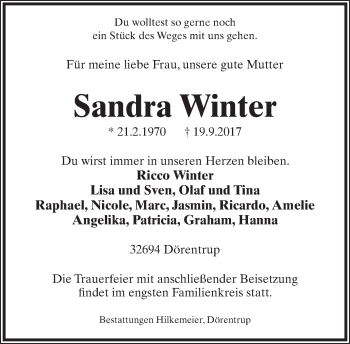 Anzeige  Sandra Winter  Lippische Landes-Zeitung