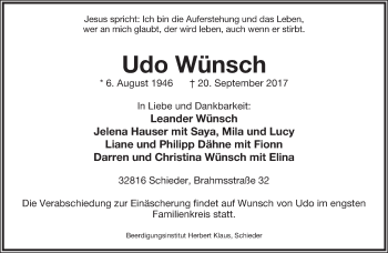 Anzeige  Udo Wünsch  Lippische Landes-Zeitung