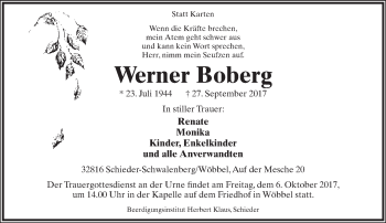 Anzeige  Werner Boberg  Lippische Landes-Zeitung