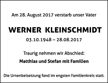 Anzeige  Werner Kleinschmidt  Lippische Landes-Zeitung