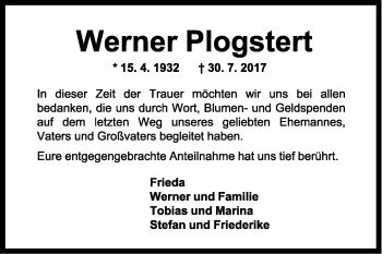 Anzeige  Werner Plogstert  Lippische Landes-Zeitung
