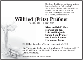 Anzeige  Wilfried  Prüßner  Lippische Landes-Zeitung