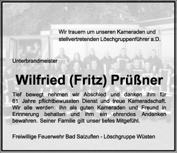 Anzeige  Wilfried  Prüßner  Lippische Landes-Zeitung