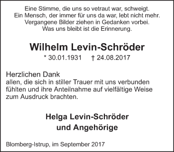 Anzeige  Wilhelm Levin-Schröder  Lippische Landes-Zeitung
