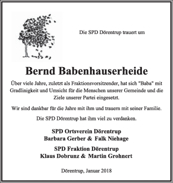 Anzeige  Bernd Babenhauserheide  Lippische Landes-Zeitung