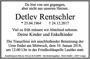 Anzeige  Detlev Rentschler  Lippische Landes-Zeitung