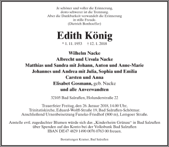 Anzeige  Edith König  Lippische Landes-Zeitung
