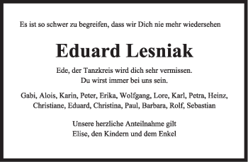 Anzeige  Eduard Lesniak  Lippische Landes-Zeitung