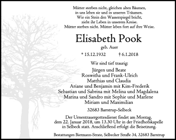 Anzeige  Elisabeth Pook  Lippische Landes-Zeitung